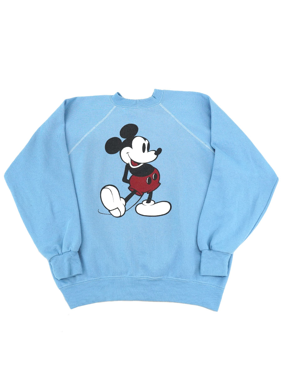 80's Disney ミッキーマウス サックスブルー スウェット 表記(L