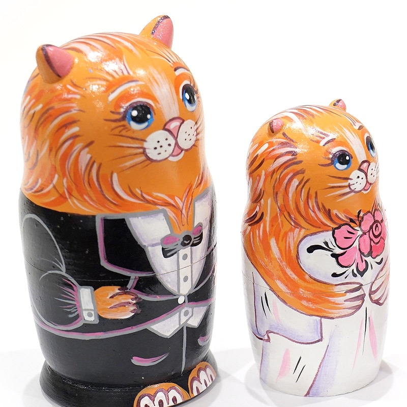 ロシア ウェディング猫マトリョーシカ（5P） MAT-099 | インテリア雑貨