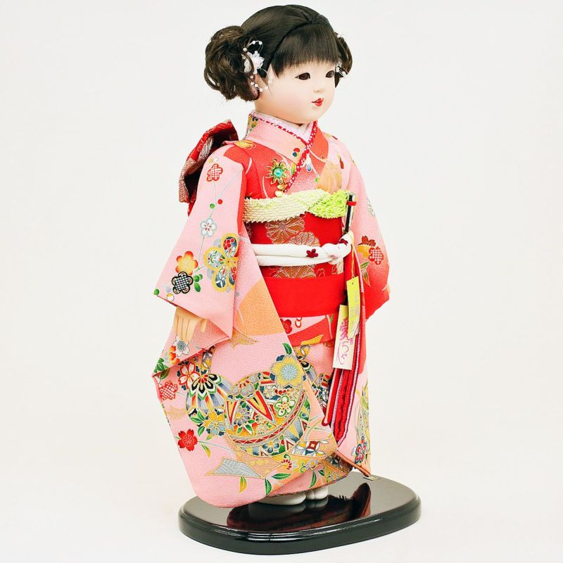 雛人形 公司 市松人形 13号 ピンク 桜柄 ケース入り 横幅42cm