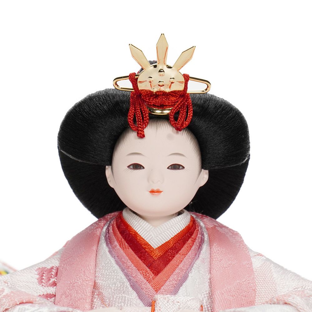 雛人形】まめ(大) 金襴花柄(緑・ピンク)×金襴花柄(薄緑・ピンク) 双子