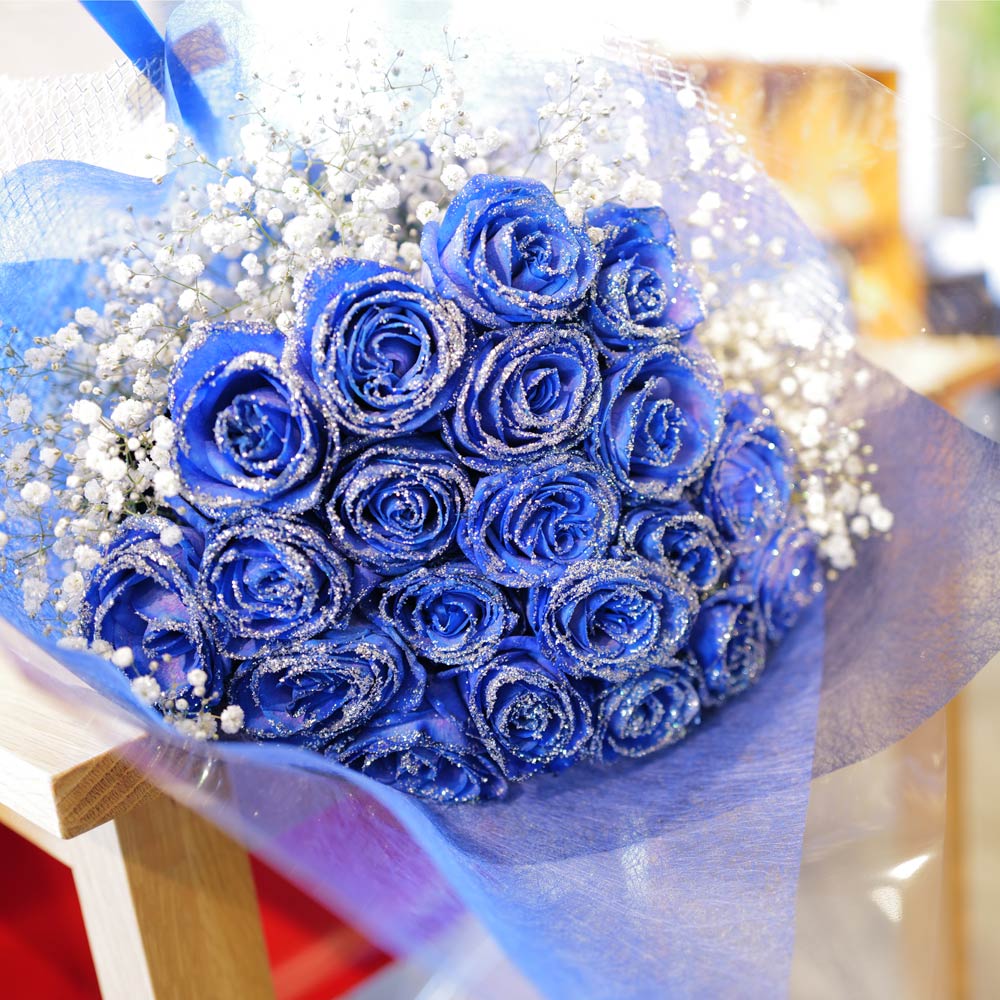キラキラ青いバラ 20本の花束 | バラ・生花,キラキラ青いバラ,花束