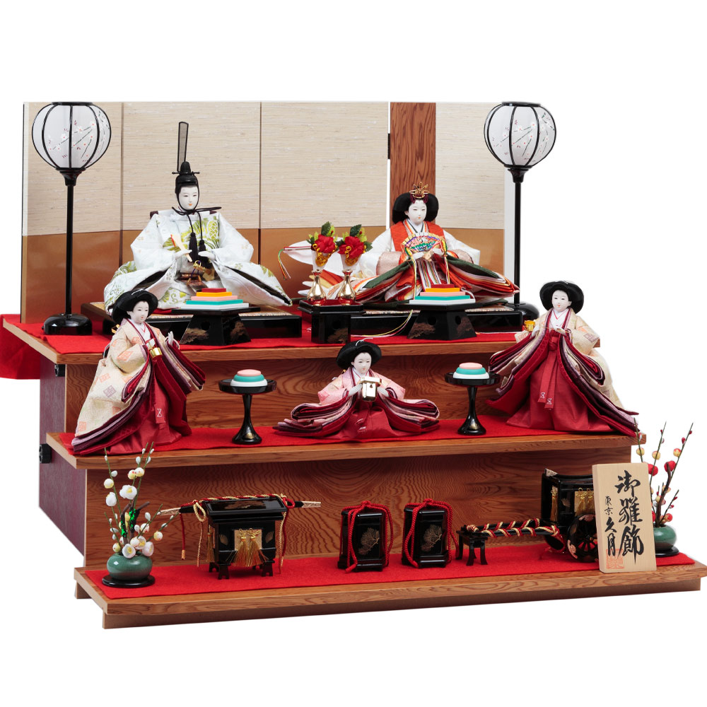 木製三段 親王官女飾り 72HR-G12 | 段飾り | 【公式】 人形の久月