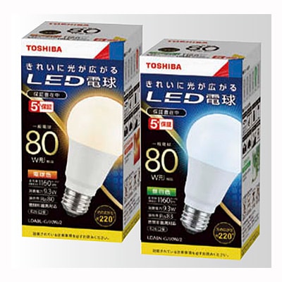 LDA9L-G/80W/2 || 一般電球形LED電球 東芝(TOSHIBA) 一般白熱電球80W形