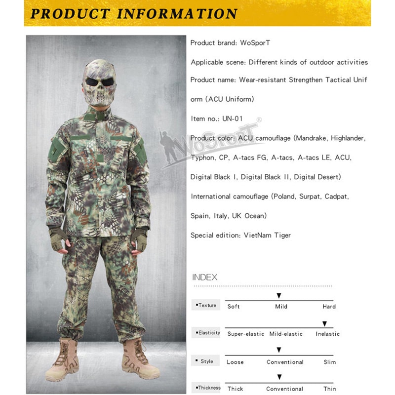 WoSporT BDU 迷彩服上下セット (ブーニーハット付属) XLサイズ/ACU