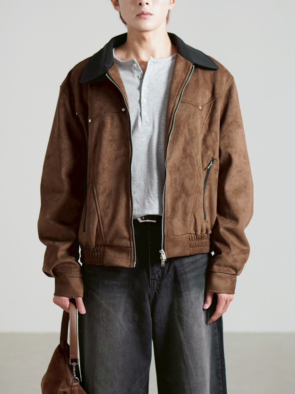 Chikashitsu +】suede contrast collar jacket / 【チカシツプラス