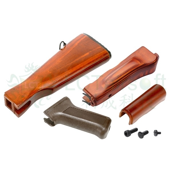 メーカー不明　 実物AK用木製グリップ・ストック・ハンドガードセット 新品 LCT AKM/ウッドハンドガード&ウッドストック&グリップセット > AK