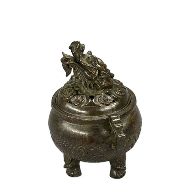 銅器 竜龍紋香炉 風水グッズ 小物 装飾品 彫刻 工芸品 古美術品 置物