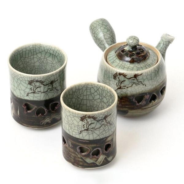 大堀相馬焼 松永窯 茶器揃えセット(二重急須・夫婦二重湯呑み