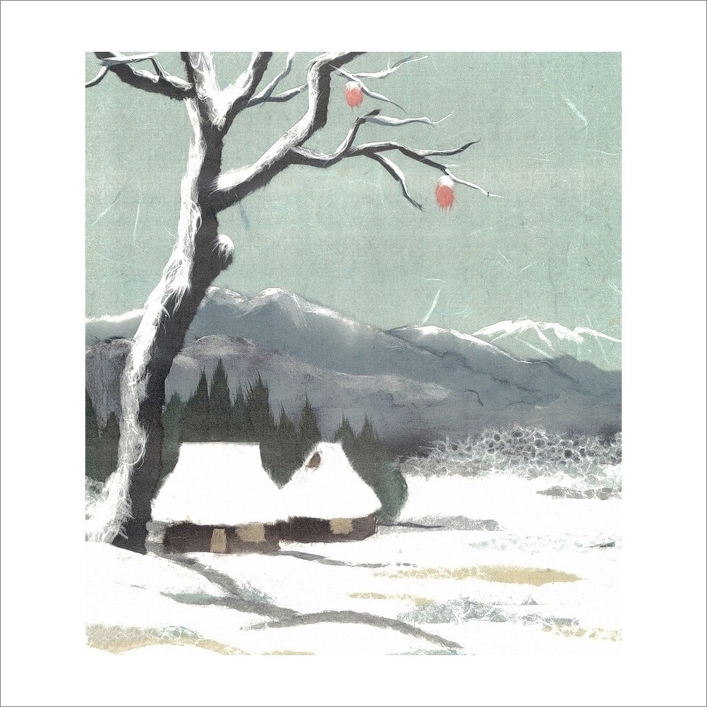 和紙のちぎり絵キット 花鳥風月 冬-No.212 冬の風景（柿木） F3サイズ