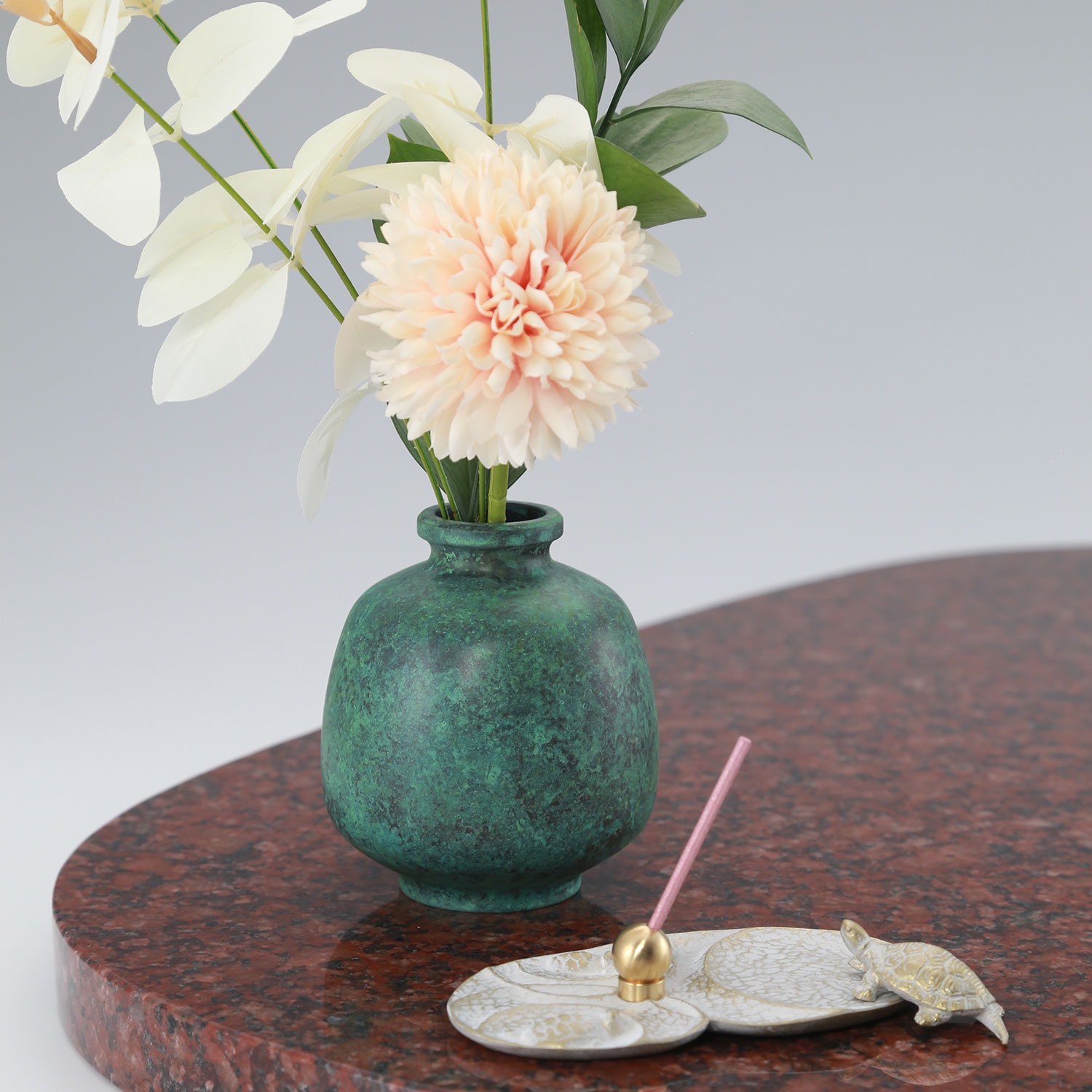 花器 花みつぼ 斑紋ｶﾞｽ青銅色