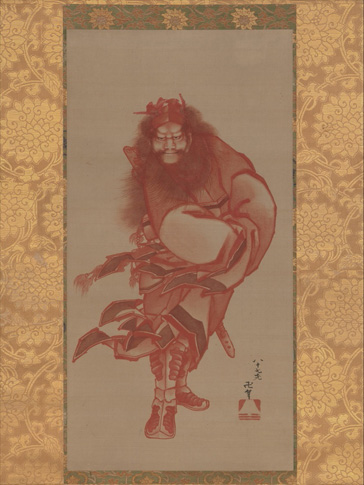 掛軸 葛飾北斎 鍾馗 工芸 木箱 朱鍾馗図 神様 悪魔払 画狂老人卍 2-68