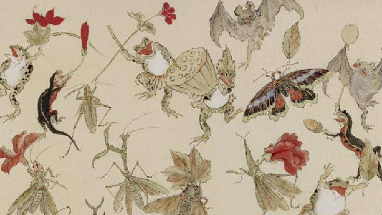 鳥獣戯画に通じる可愛さ！河鍋暁斎が描く昆虫やカエルの日本画が