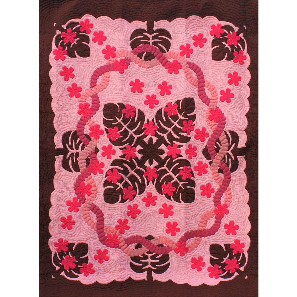 ハワイアンキルト タペストリー モンステラプルメリア柄 152cm×203cm