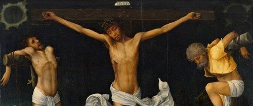 キリストの磔刑の絵画13点。十字架に釘で磔にされ、処刑される悲痛なる