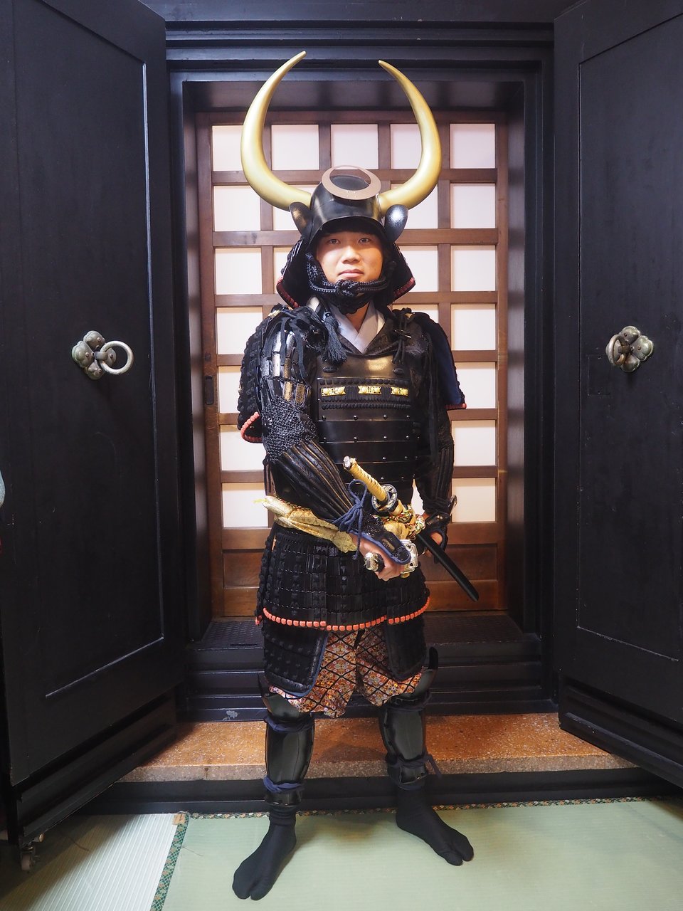 黒田長政甲冑を着用したのお客様のお写真/黑田長政盔甲體驗的客人