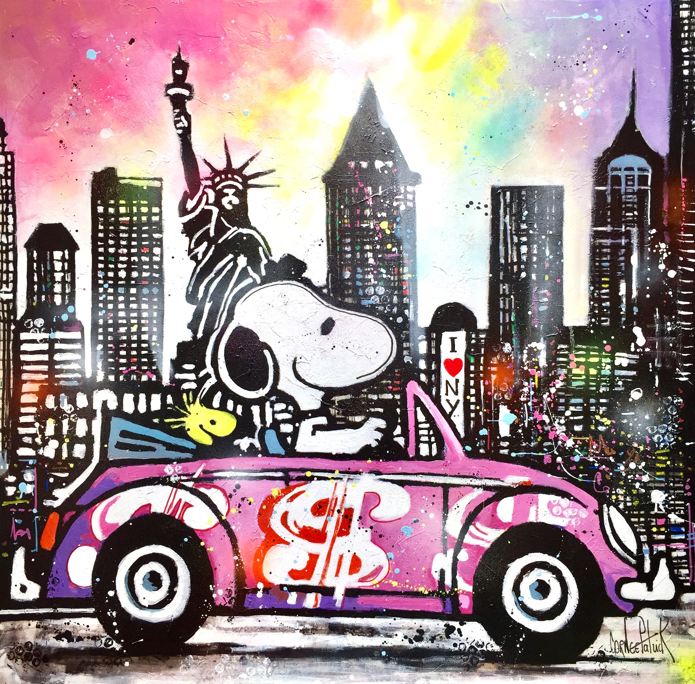 ▷ Snoopy visits New York in a VW Beetle by Patrick Cornée, 2021