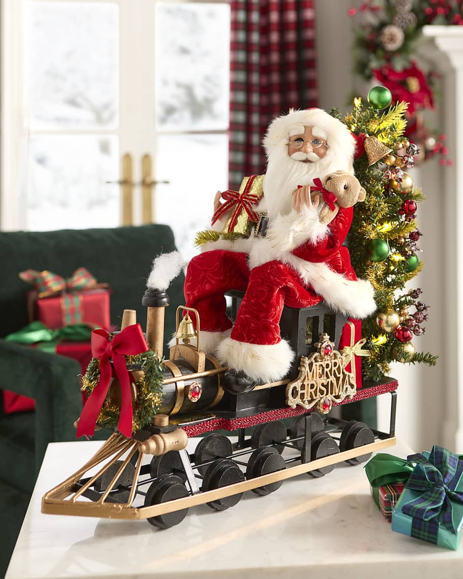 Karen Didion Originals Lighted Merry Christmas Train Santa Decor