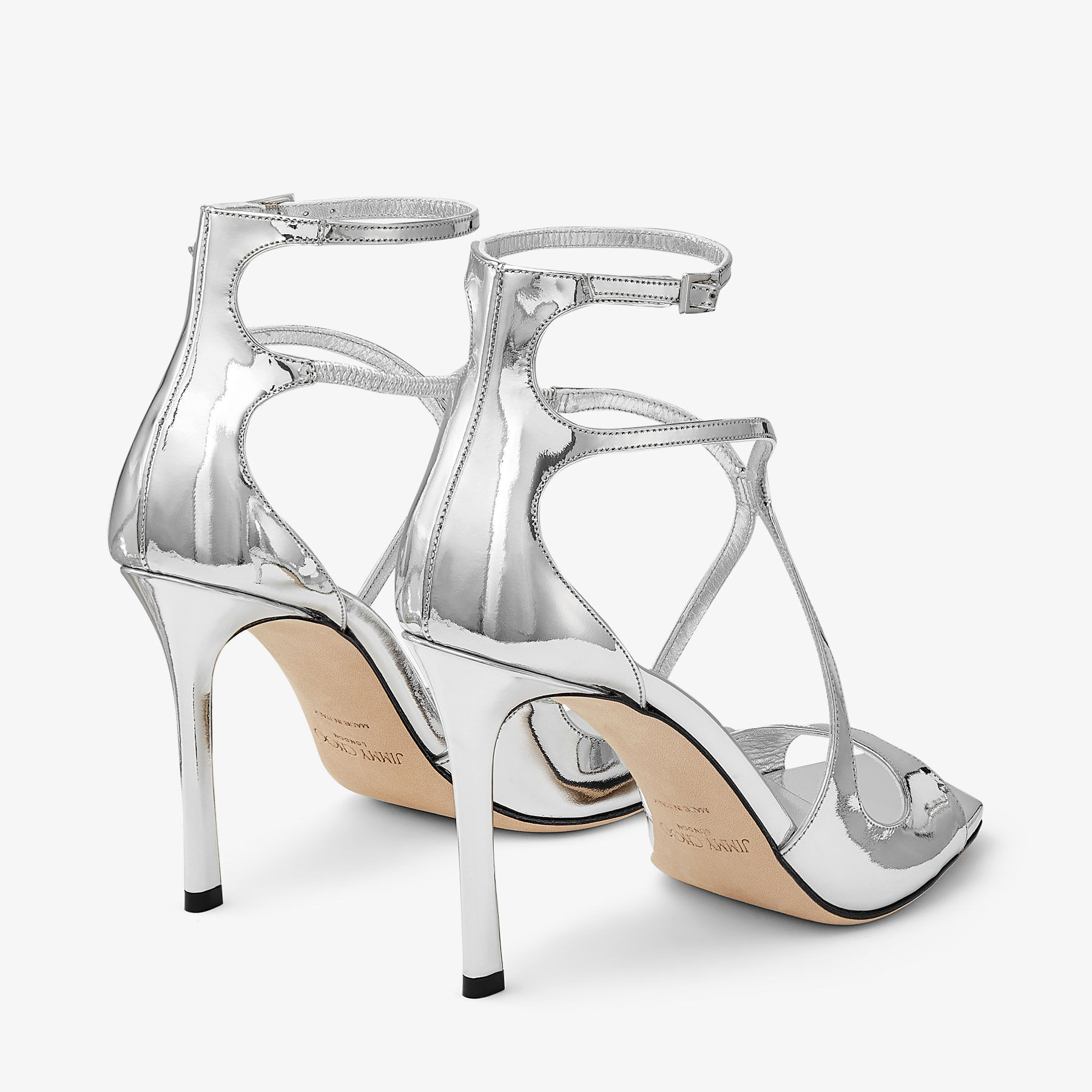 Azia 95 | Silver Liquid Metal Leather Sandals | JIMMY CHOO