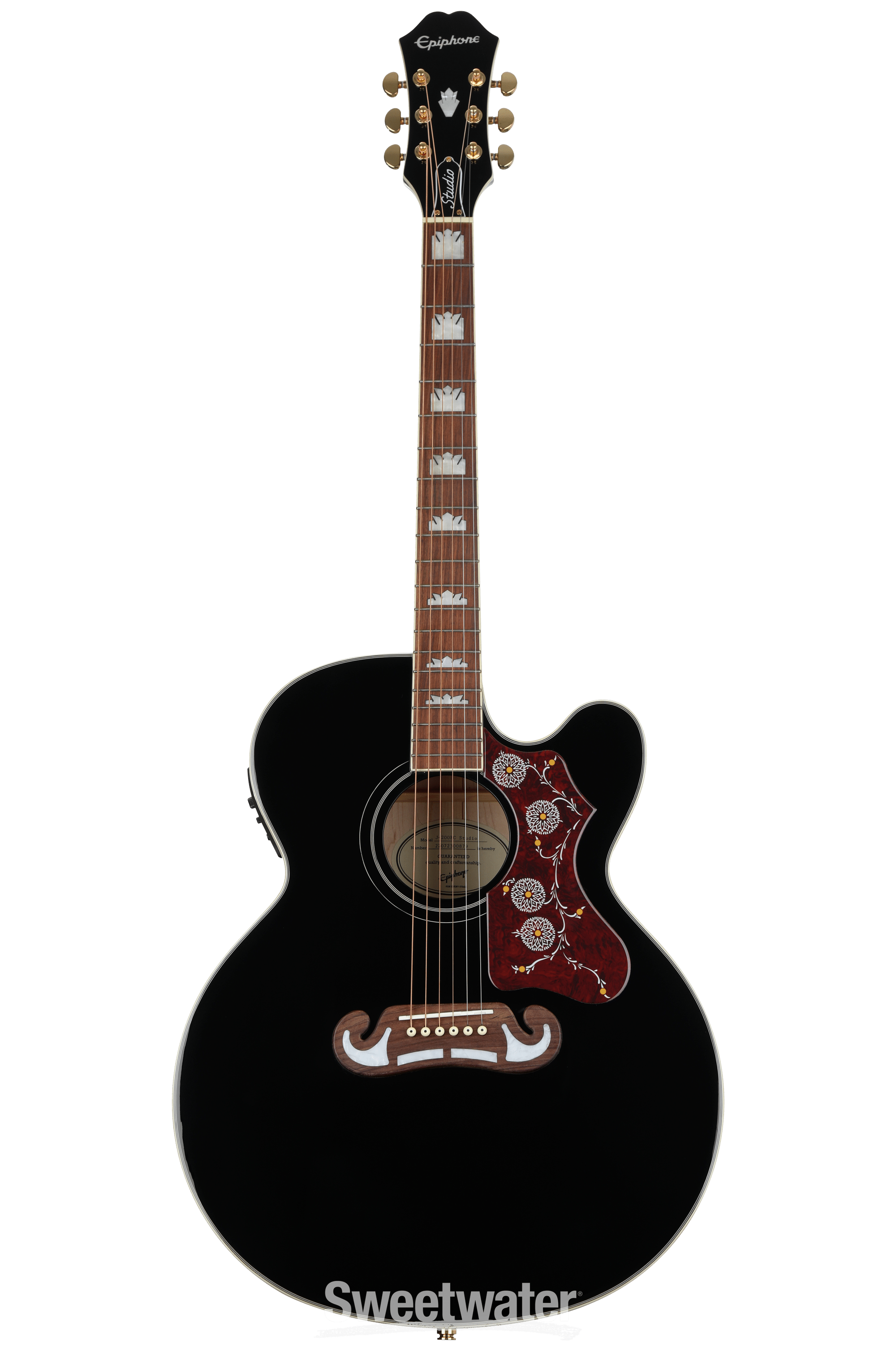 Epiphone J-200EC Studio Acoustic-Electric Guitar - Black | Sweetwater