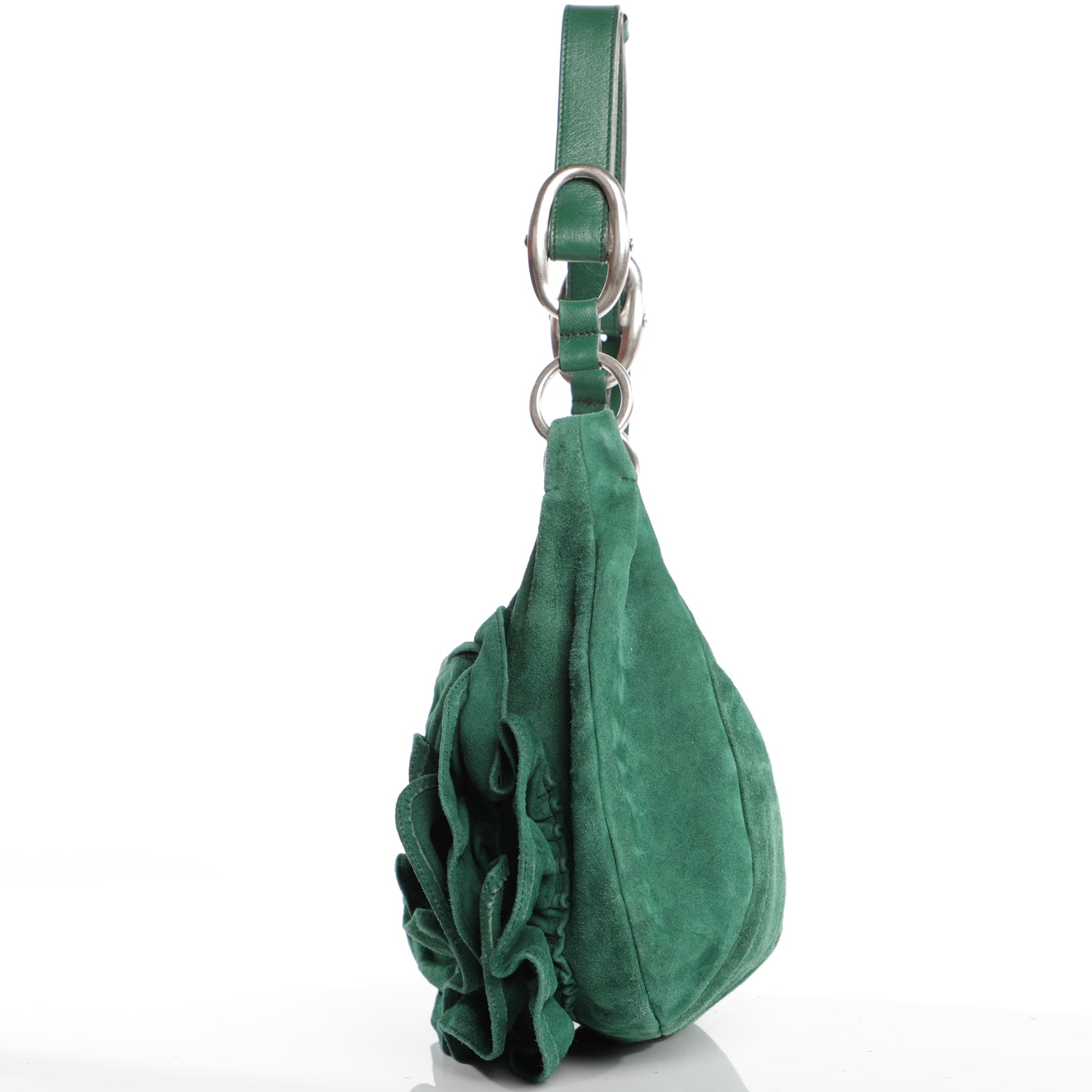 Vintage 2000s Yves Saint Laurent Emerald Suede Nadja Rose Ruffle