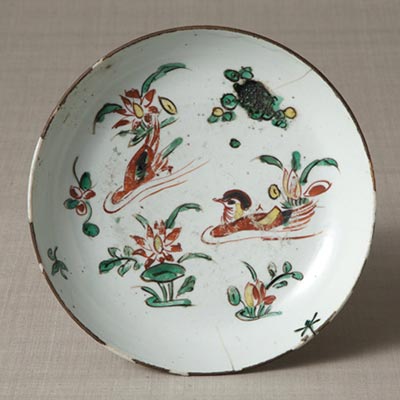 中国美術 山水 大皿 粉彩 飾皿 清】中国美術 粉彩 山水 人物 房屋図 皿