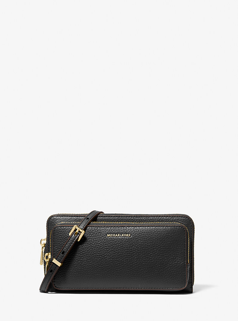 Jet Set Large Pebbled Leather Convertible Crossbody Bag in BLACK