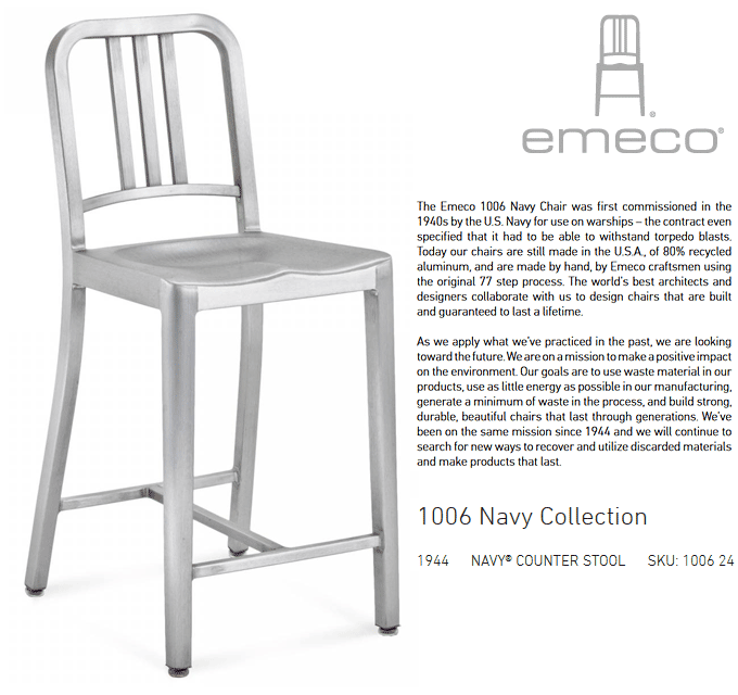 NAVY Chair E1006-24 emeco エメコ ネイビーカウンタースツール｜問屋