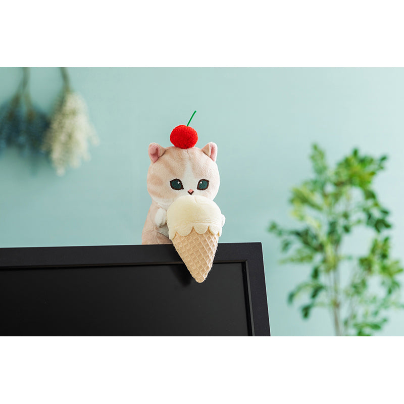 mofusand にゃんこが見守るデスクトップひっかけぬいぐるみ(アイス持ち