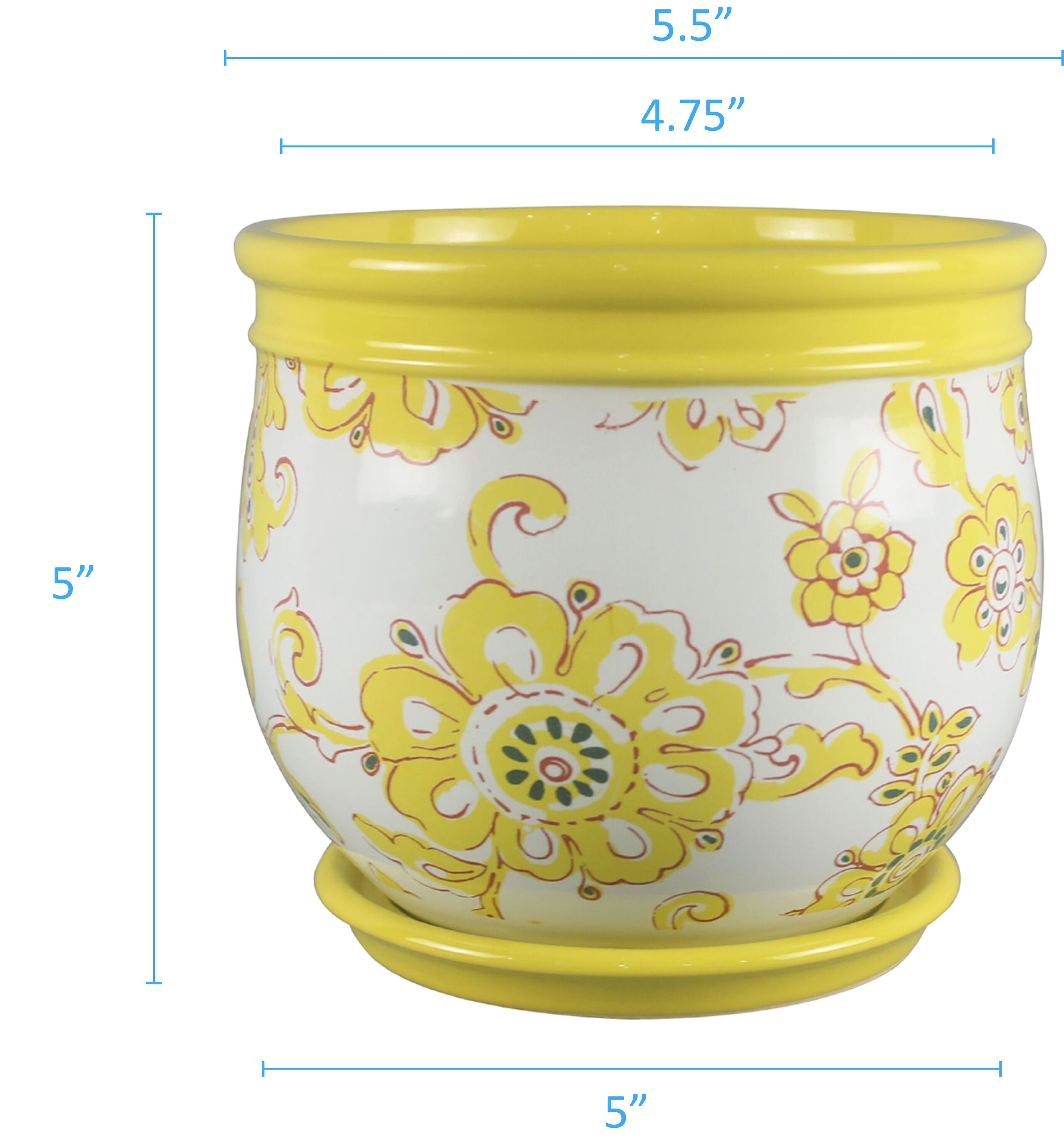 allen + roth Round 5.5-in W Small Yellow Ceramic Indoor Planter