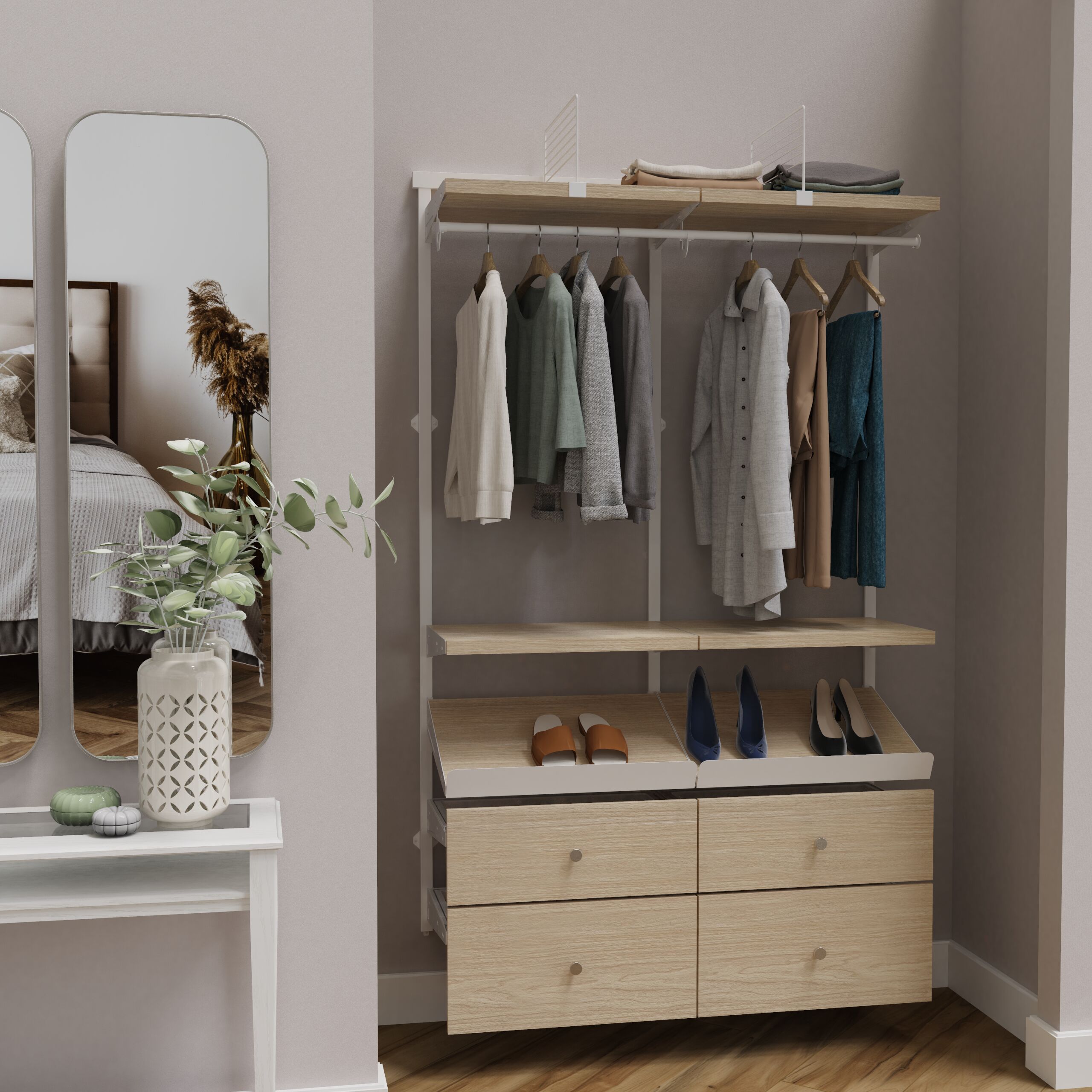 Shop Origin 21 Edda 4-ft Wood Closet with Wood Drawers and Wood