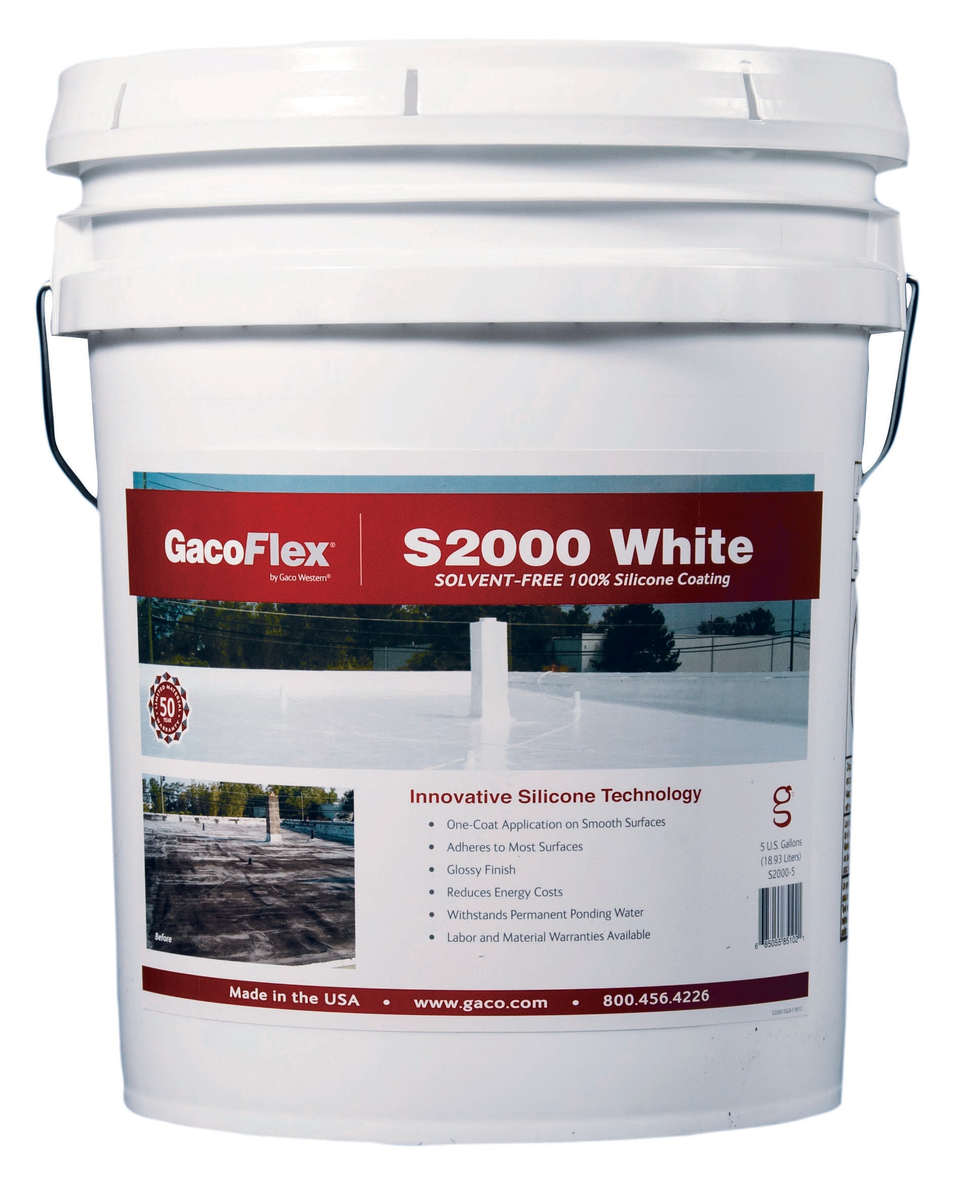 Gaco S2000 5-Gallon White Silicone Reflective Roof Coating (50