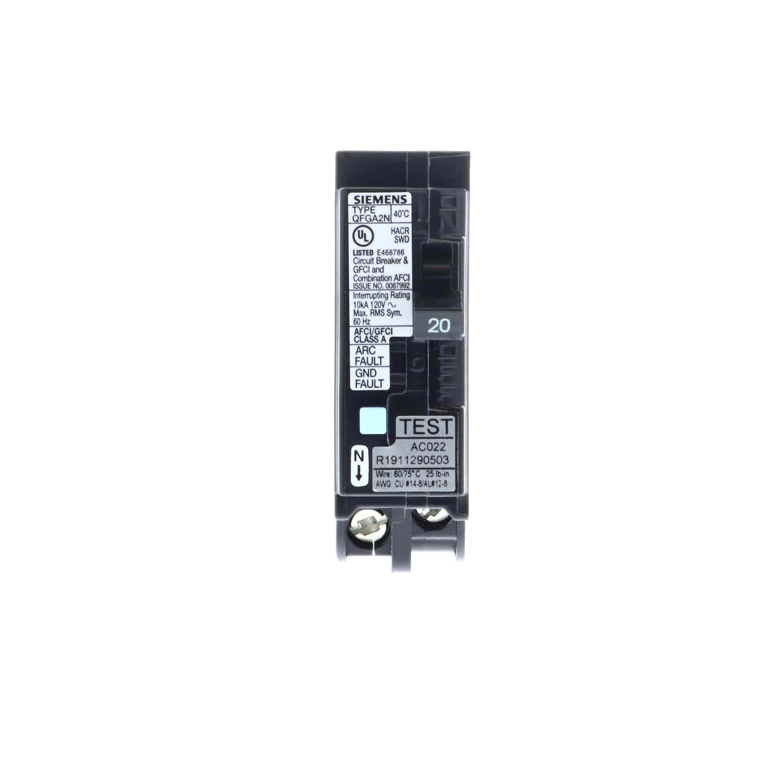 Siemens QFG 20-amp 1-Pole Dual Function AFCI/GFCI Plug-on Neutral