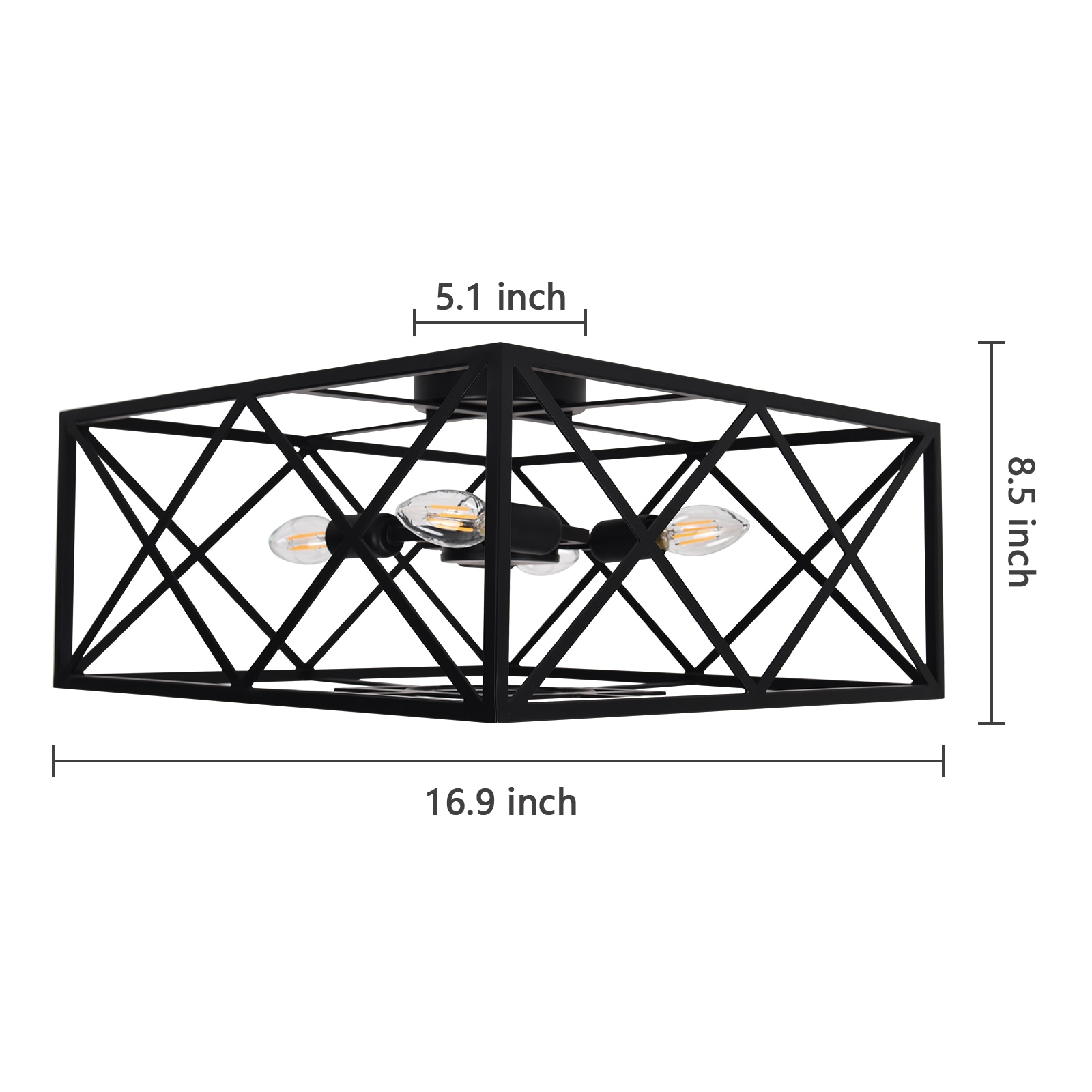 GZJunYo 4-Light 17-in Matte Black Square Semi Flush Mount Light in