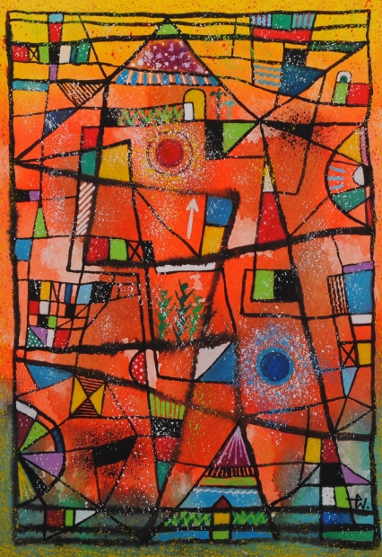 絵画の水彩画で若松愛子が描いた抽象画「construction SM-6」を通販で販売