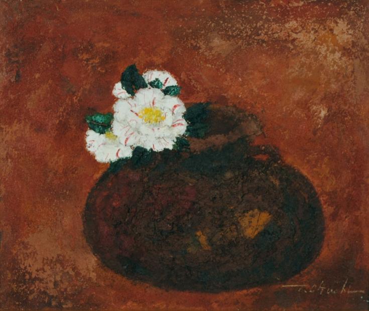 花の絵画を油絵で描いた小口卓也の花の絵「椿」を通販で販売