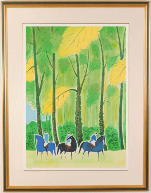 馬の絵画をリトグラフの版画で制作したセルジュ・ラシスの馬の絵「森の