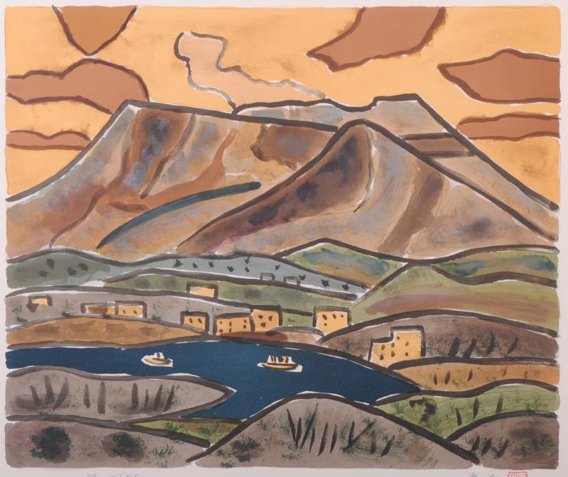 阿蘇の絵画をリトグラフの版画で制作した田崎廣助の阿蘇の絵「阿蘇」を