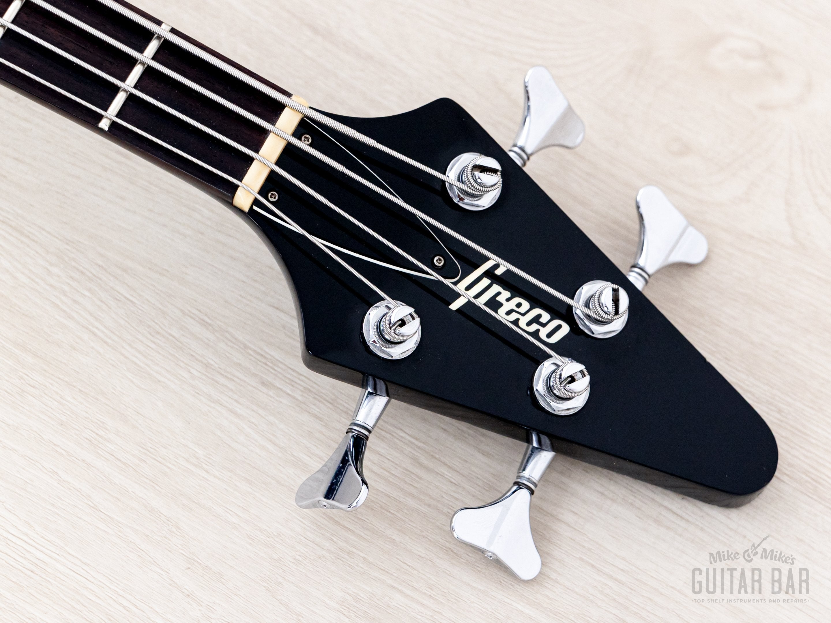 2002 Greco GVB-90 Flying V Bass Neck Through Real Black w/ Mini Humbuc