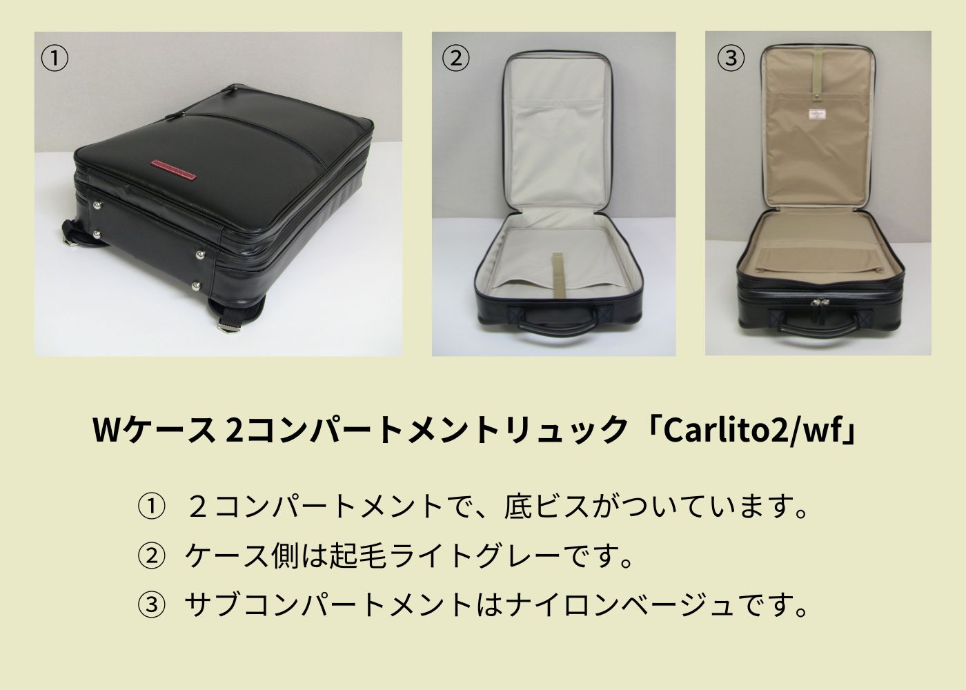 10%OFFセール Wケース 2コンパート・リュック「Carlito2/wf
