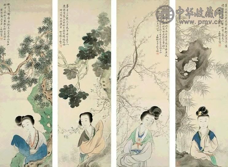 胡锡珪1882年作仕女图屏一堂四屏设色纸本收藏资讯|艺术家|书画家|书画