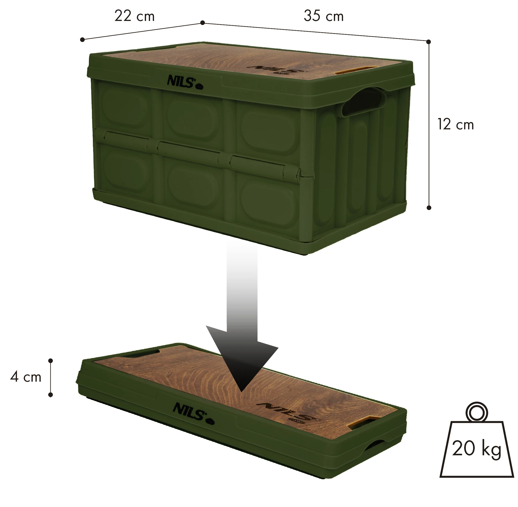 NCB4007 FOLDING CAMPING BOX GREEN WITH 2-IN-1 TABLE FUNCTION NILS