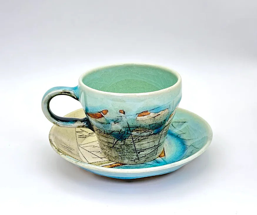美濃焼 線刻 コーヒーカップ＆ソーサーセット | ギフトショップ Nihon