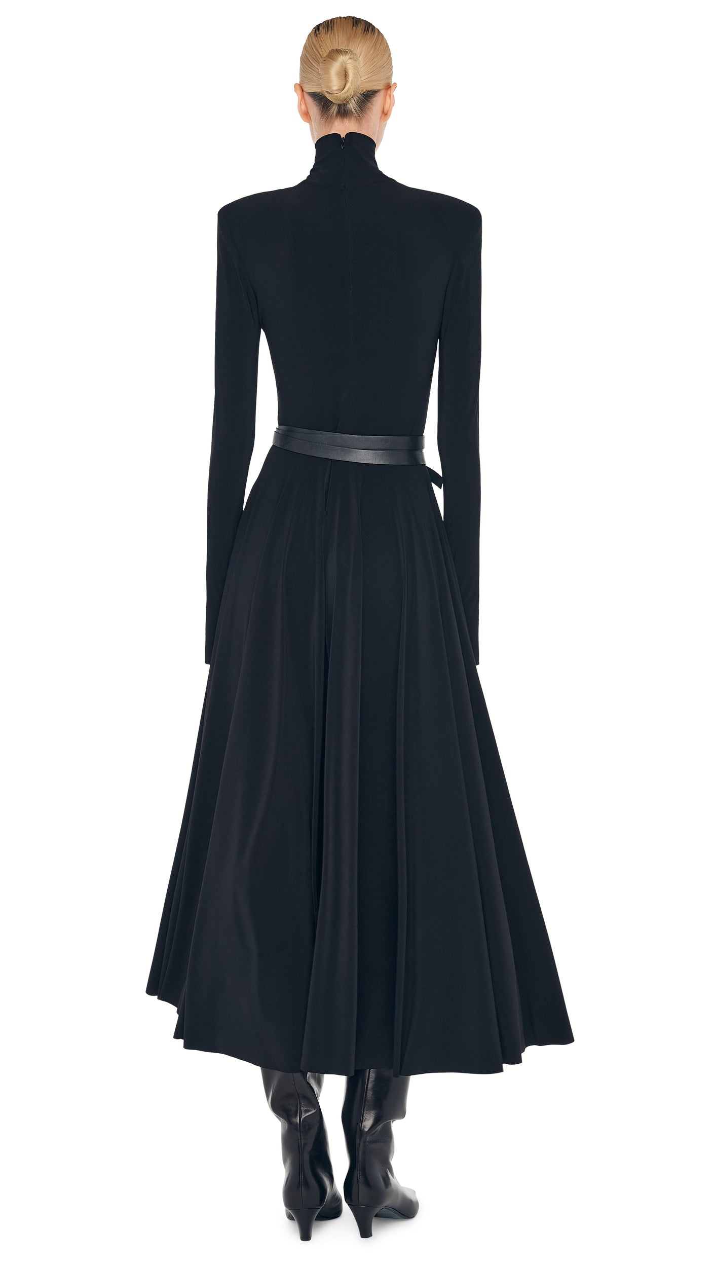 LS SHOULDER PAD TURTLE FLARED DRESS – Black – Norma Kamali