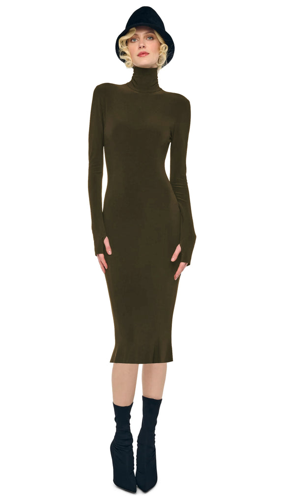 LONG SLEEVE TURTLENECK DRESS – Bark – Norma Kamali