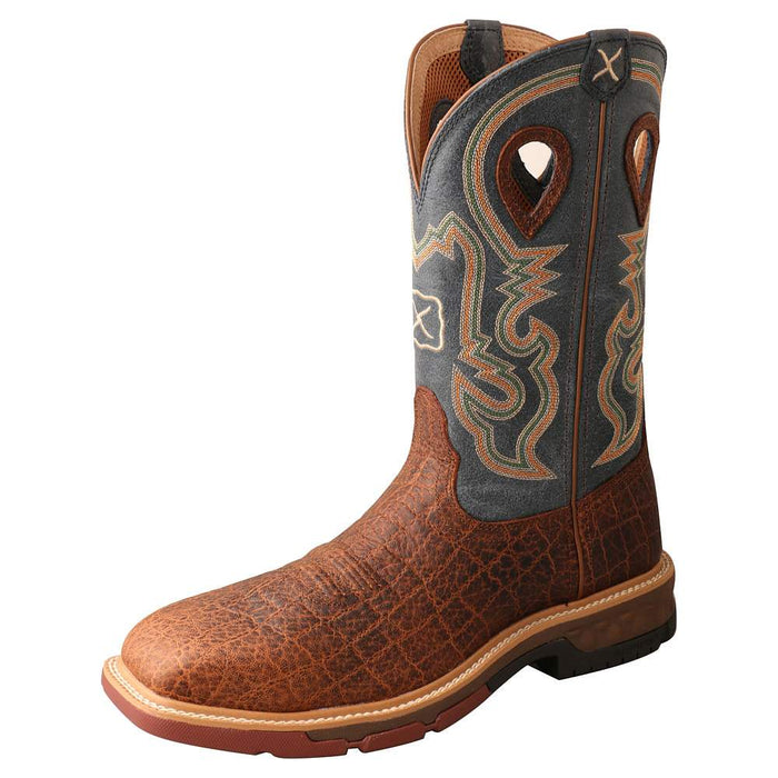 Twisted X Men`s Distressed Saddle 12In Peacock Alloy Square Toe Work B