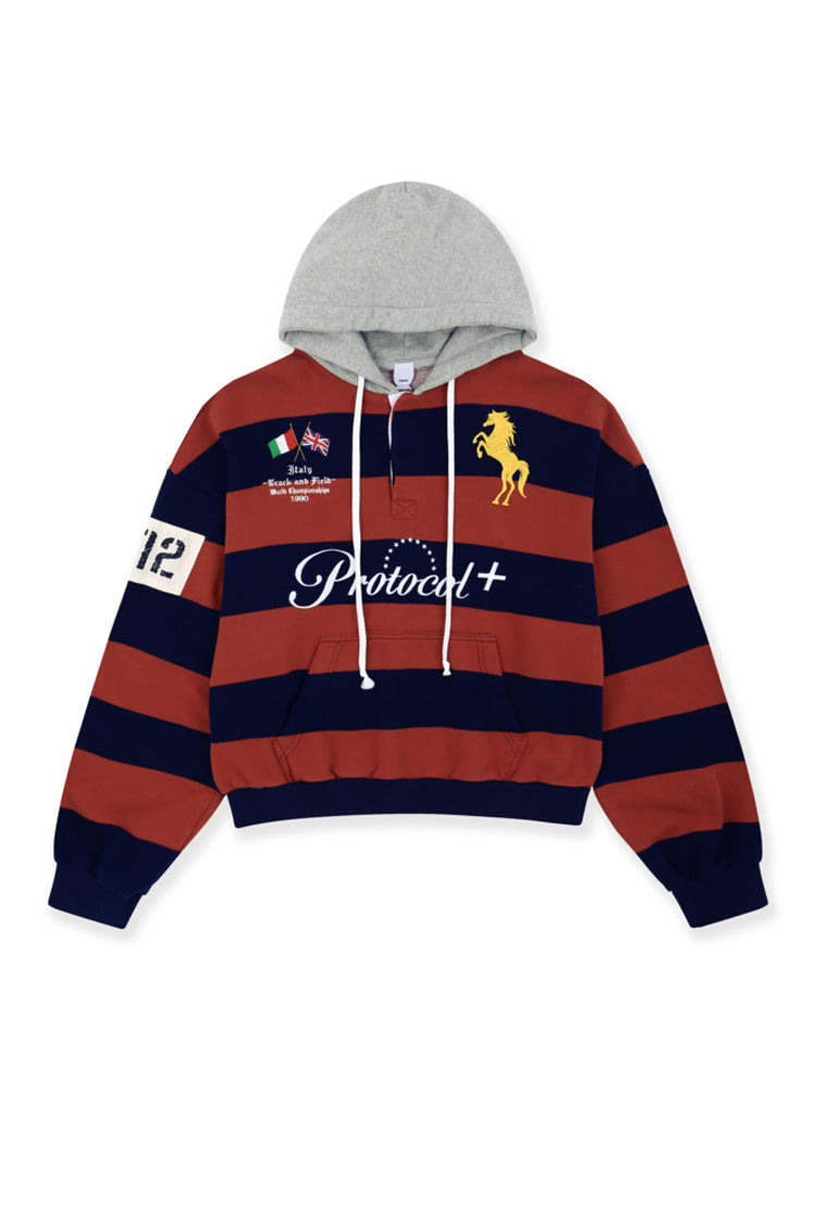 Protocol Index FW25 STRIPE POLO HOODIE / RED - NUBIAN
