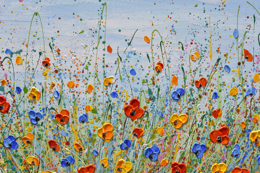 Colorful Flower Field Painting on Canvas, Hand painted & Ready to