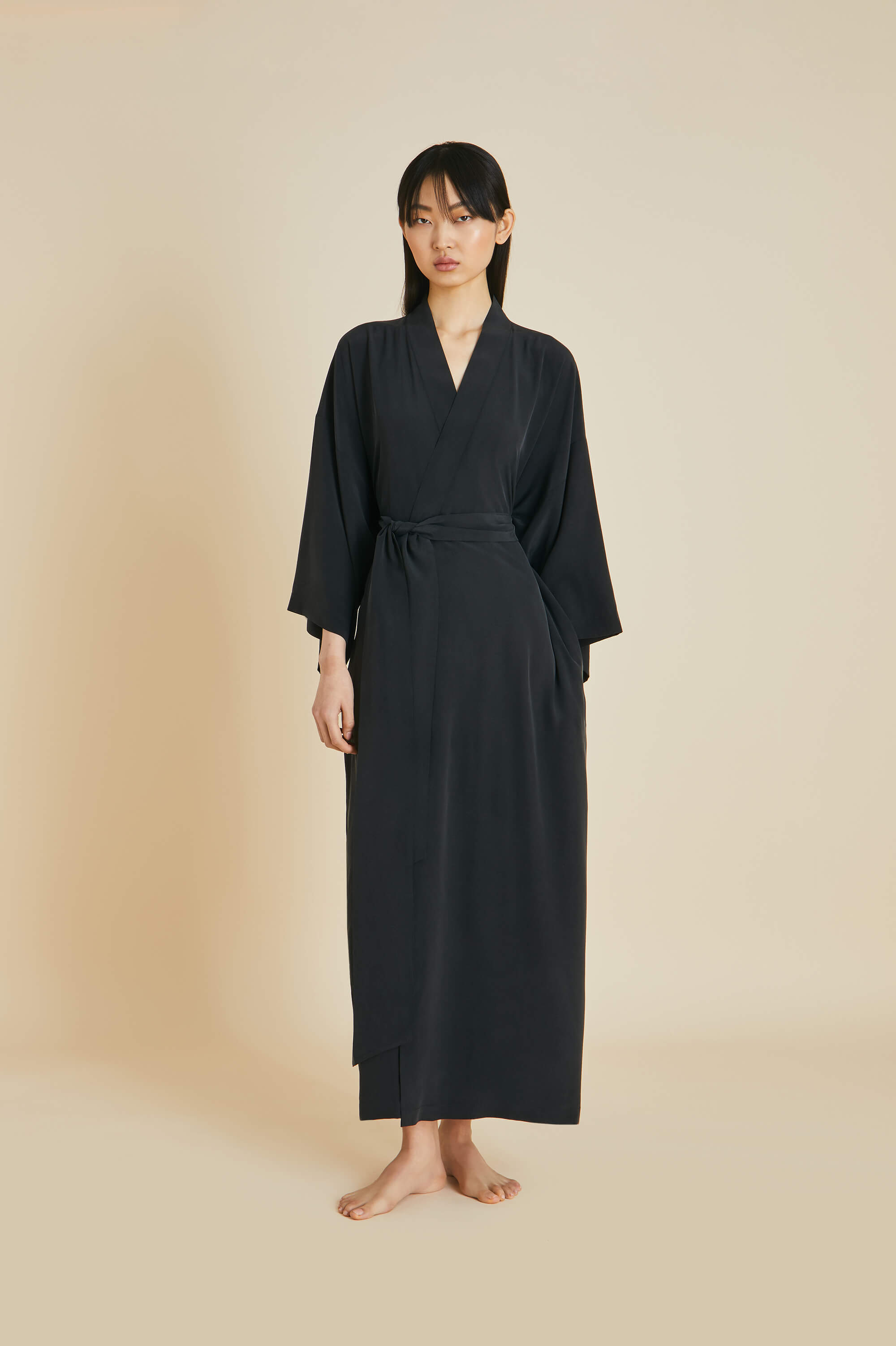 Queenie Black Robe in Silk Crêpe de Chine | Olivia von Halle