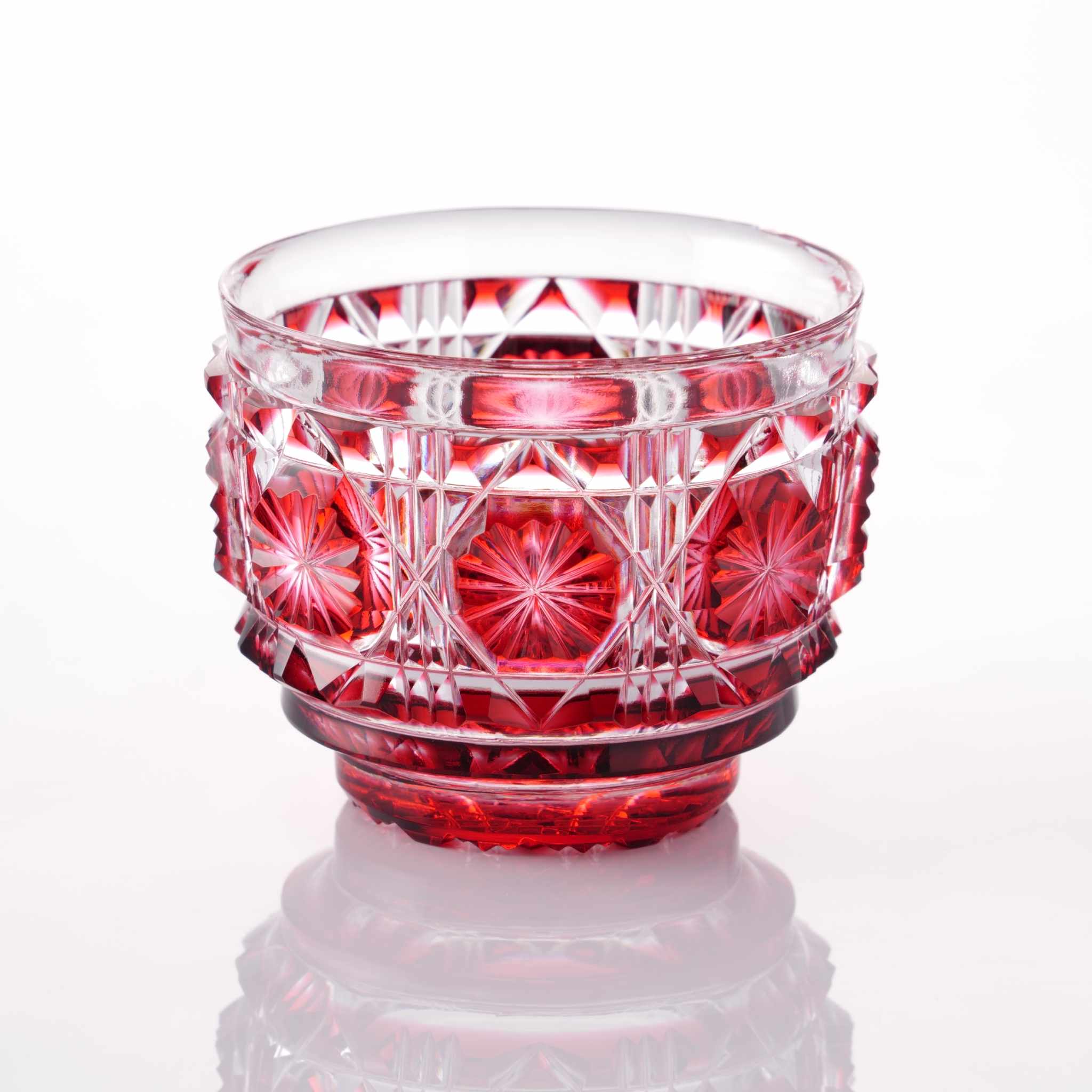 Satsuma Kiriko Large Red Sake Cup – Handcrafted Crystal Elegance