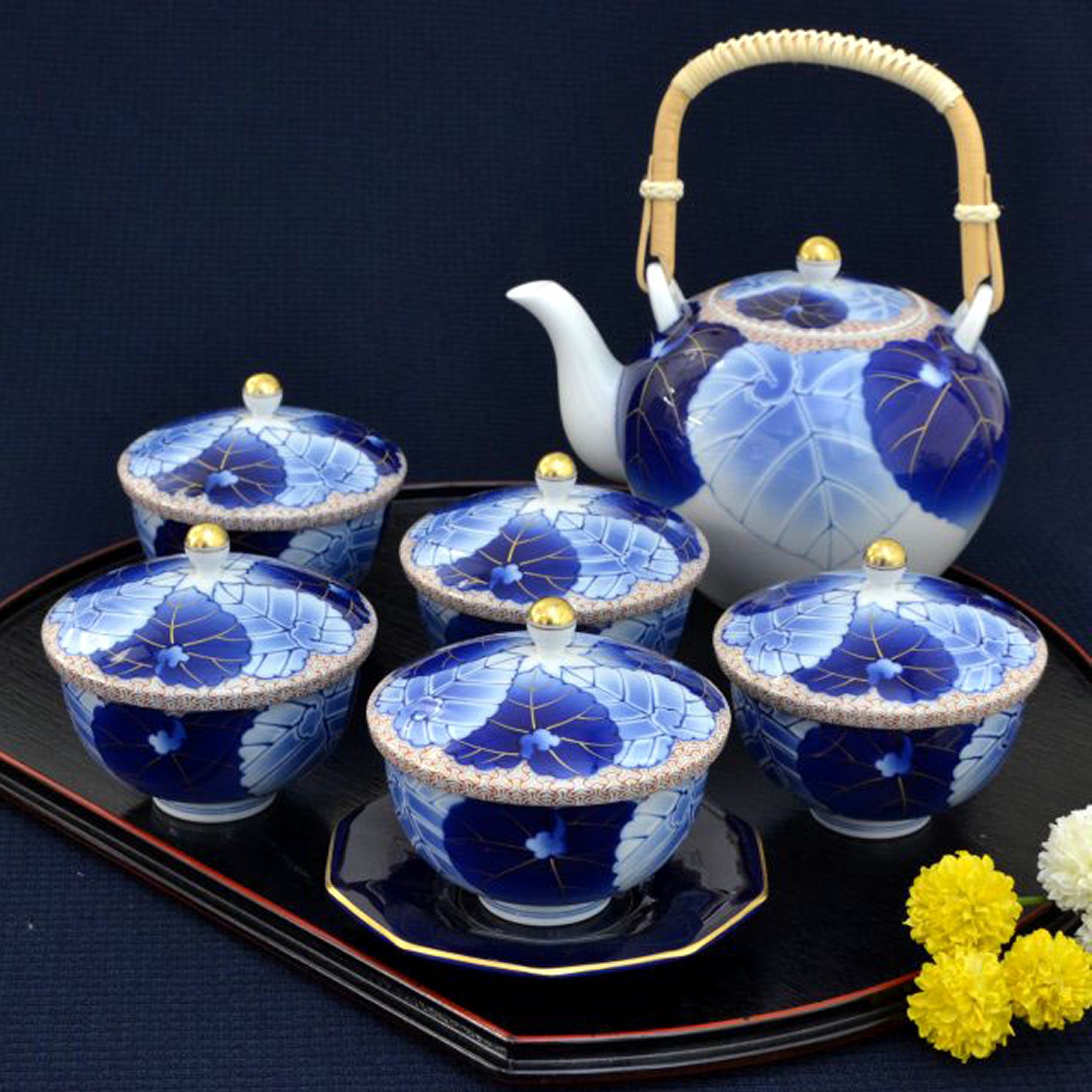 愁海棠）高級茶器セット（急須・湯のみセット）|有田焼の老舗-香蘭社
